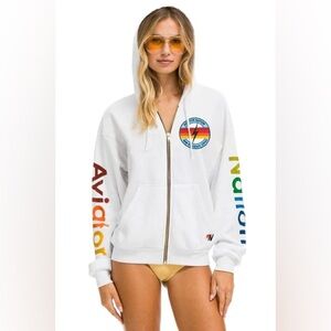 Aviator Nation - WM Phoenix Open White Zip Hoodie with Rainbow Sleeve Logo